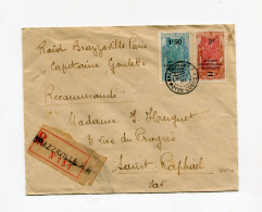 !!! RAID GOULETTE BRAZZAVILLE PARIS (GRIFFE AU VERSO), LETTRE RECOMMANDEE DU 20/3/1930 POUR ST RAPHAEL - Storia Postale