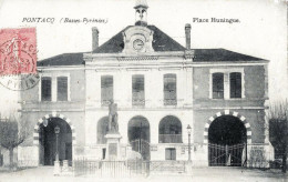 D64 PONTACQ - PLACE HUNINGUE / MAIRIE + STATUE Général BARBANEGRE - Pontacq