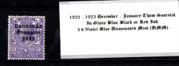 1922 -1923 December - January Thom Saorstát In Gloss Black Or Red Ink 3 D Blue Violet Blue Unmounted Mint (UMM) - Unused Stamps