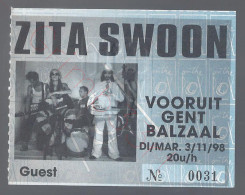 Zita Swoon - 3 November 1998 - Vooruit Gent (BE) - Concert Ticket - Konzertkarten