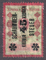 Sparkling Wine Champagne Schaumwein Steuer Alcohol Drink Austria Revenue Tax Seal Stamp 1912 BOSNIA Overprint 45 K 8 H - Steuermarken