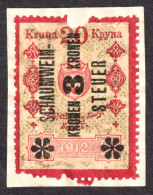 Sparkling Wine Champagne Schaumwein Steuer Alcohol Drink Austria Revenue Tax Seal Stamp 1912 BOSNIA Overprint 3 K 20 H - Fiscales