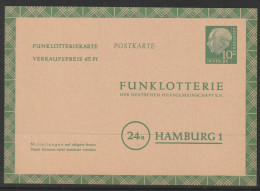 Heuss I, Funklotterie-postkarte FP 5a, 10 Pf Grün, Ungebraucht/unused - Postkarten - Ungebraucht