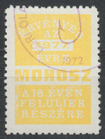 Fishing License ADULT - Revenue Tax Stamp / Label Vignette - Fisher Fish - Hungary 1977 - USED - Fiscaux