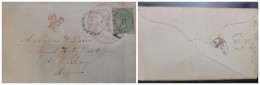 O)  1860 ENGLAND - SCARBOROUGH, QUEEN VITORIA 1sh Green, 21 CENTS PAID, CIRCULATED COVER TO NEW JERSEY. XF - Covers & Documents