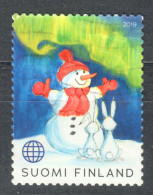 RABBIT Snowman / Nordic Light AURORA - 2019 Finland Soumi CHRISTMAS  - Used - Rabbits