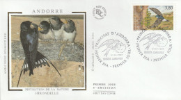 " PROTECTION DE LA NATURE : HIRONDELLE " Sur Enveloppe 1er Jour Sur Soie D'ANDORRE De 1997. Parfait état. FDC A SAISIR ! - Swallows