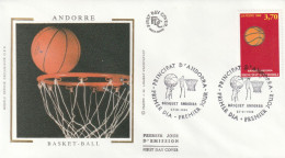 "   BASKET-BALL " Sur Enveloppe 1er Jour Sur Soie D'ANDORRE De 1996. Parf état. FDC A SAISIR ! - Basketbal