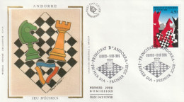 " JEU D'ECHECS " Sur Enveloppe 1er Jour Sur Soie D'ANDORRE De 1996 Parfait état. FDC A SAISIR ! - Chess