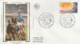 " COUPE DU MONDE DE RUGBY 1995 " Sur Enveloppe 1er Jour Sur Soie D'ANDORRE. Parfait état. FDC A SAISIR ! - Rugby