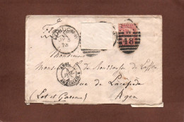 (RECTO / VERSO) PLI EN 1875  DE LONDRES - CACHET AMB. CALAIS - CACHET AMBULANT TRI FERROVIAIRE AU DOS BORDEAUX A CETTE - Cartas & Documentos