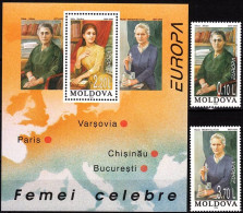 MOLDOVA 1996 EUROPA: Famous Women. Politician, Curie. Set And Souvenir Sheet, MNH - 1996