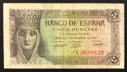 Spagna ESPAÑA 5 Pesetas 13 02 1943 Pick#127 Lotto 2159 - [ 4] 1975-… : Juan Carlos I