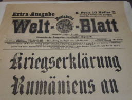 Welt-Blatt Wien 28.8.1916 - Kriegserklärung Rumäniens An Österreich-Ungarn - 41*28cm (65625) - Allemand