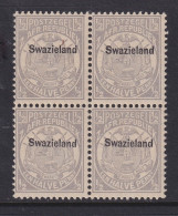 Swaziland, Scott 1 (SG 4), MNH Block, Signed Bloch - Swasiland (...-1967)