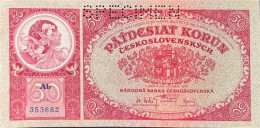 Czechoslovakia 50 Korun, P-22s (1.10.1929) - AU - SPECIMEN - Tchécoslovaquie