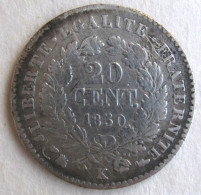 20 Centimes Cérès 1850 K Bordeaux , En Argent , Gad# 303 - 20 Centimes