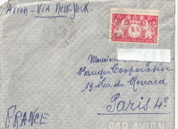 Avion Via New-York Guyane Française 15 F Rose Série De Londres Yvert N° 199 Seul Sur Lettre - Storia Postale