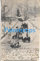 215728 SWITZERLAND COSTUMES SPORTS WINTER PEOPLE SLED CIRCULATED TO GENEVE POSTAL POSTCARD - Port