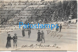 215729 SWITZERLAND COSTUMES SPORTS PEOPLE SKATING CIRCULATED TO FRANCE POSTAL POSTCARD - Port