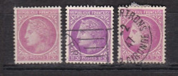 3 Timbres Oblitérés   Cérès De Mazelin  N° 679  1f 50 Lilas  Varièté Nuance De Couleur - 1945-47 Ceres (Mazelin)