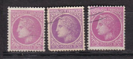 3 Timbres Oblitérés   Cérès De Mazelin  N° 679  1f 50 Lilas  Varièté Nuance De Couleur - 1945-47 Ceres (Mazelin)