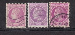 3 Timbres Oblitérés   Cérès De Mazelin  N° 679  1f 50 Lilas  Varièté Nuance De Couleur - 1945-47 Cérès De Mazelin