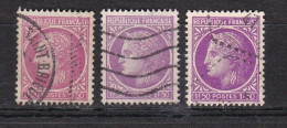 3 Timbres Oblitérés   Cérès De Mazelin  N° 679  1f 50 Lilas  Varièté Nuance De Couleur - 1945-47 Cérès Van Mazelin