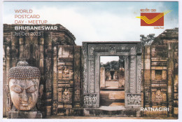 World Postcard Day Spl Cancellation, Dept., Of Post PPC Philately 2023, Buddhist Monastery Ratnagiri, Buddhism - Budismo