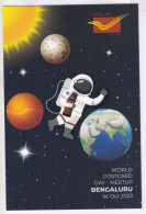 World Postcard Day Spl Cancellation, Dept., Of Post PPC Space, Spacewalk, Postbox, Globe, Philately 2023 - Asien