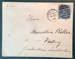 RARE FURSTENTUM LIECHTENSTEIN INCOMING MAIL: GB1887Jubilee Queen Victoria 2 1/2d 628+PRESTON1892Lancashire Cover (Brief - Cartas & Documentos