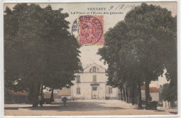 COTE D OR VENAREY PLACE ET ECOLE DE GARCONS (COULEUR) - Venarey Les Laumes