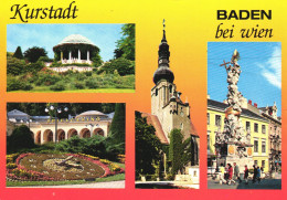 BADEN BEI WIEN, SPA, FLOWER CLOCK, CHURCH, TOWER WITH CLOCK, STATUE, MONUMENT - Baden Bei Wien