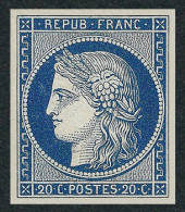 1849 France 20c. Bleu, Cérès, Neuf ** Avec Gomme, Yv.8 Magnifique Reproduction - 1849-1850 Ceres