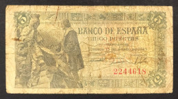 Spagna Espana Espagne 5 Peseta 1945 Pick#129 LOTTO 4805 - [ 4] 1975-… : Juan Carlos I