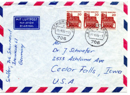 70742 - Bund - 1965 - 20Pfg Kl.Bauten Waag Dreierstreifen A LpBf SCHORNDORF -> Cedar Falls, IA (USA) - Cartas & Documentos