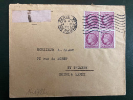 LETTRE TP CERES DE MAZELIN 1F50 BLOC DE 4 OBL.MEC.4 XI 1947 PARIS XV - 1945-47 Ceres (Mazelin)