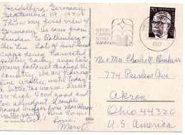 70753 - Bund - 1974 - 70Pfg Heinemann EF A AnsKte HEIDELBERG - ... -> Akron, OH (USA) - Storia Postale