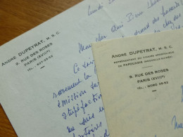 André DUPEYRAT (1902-1982) ISSOUDUN. Papouasie. Prêtre Missionnaire Sacré Coeur. 2 X AUTOGRAPHE - Personaggi Storici