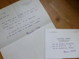 DANIELS ROPS (1901-1965) Ecrivain & Historien ACADEMIE FRANCAISE. 2x Autographe - Personajes Historicos