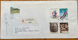 GREECE 1992, COVERUSED TO USA, SANNEL MISSION CITY CANCEL, ERROR DATE YEAR INVERTED, OLYMPIC, ICE SKI, MASK, DEER HUNTIN - Briefe U. Dokumente