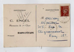 TB 4414 - 1943 - Carte Commerciale - M.  C. ENGEL Pharmacien De 1ère Classe à RAON - L'ETAPE ( Vosges ) Pour PARIS - 1921-1960: Période Moderne