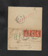 CARTE LETTRE SUR TIMBRE SEMEUSE EN PNEUMATIQUE 1916 PARIS DUQUESNE DE MOUCHER MARTHE: - 1914-18