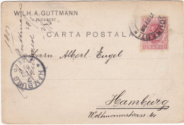ROMANIA - BUCAREST  - INTERO POSTALE - WIH. A. GUTTMANN - VIAGGIATA PER HAMBURG - GERMANIA - 1903 - Storia Postale