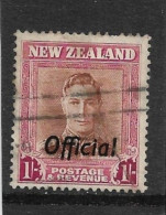 NEW ZEALAND 1951 1s OFFICIAL SG O157b WATERMARK UPRIGHT PLATE 2  FINE USED Cat £8 - Oficiales