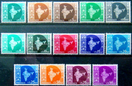 INDIA 1957 MAP Series COMPLETE 14v SET Star Watermark MNH, Very Fine, As Per Scan - Collezioni & Lotti