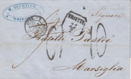 Österreich Vollständiger Vorphilabrief Aus Dem Jahr 1855 Von Trieste Nach Marsiglia (Marseille) - ...-1850 Vorphilatelie