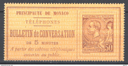 Monaco 1886 Telefono Unif.1 (*)/MNG VF - Teléfono