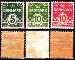 DENMARK 1912/1921 Definitive: Waves, 18 Hearts. 3v. Details In Description, MH - Nuevos