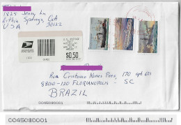 USA 2012 Cover From Austell To Florianópolis Brazil 3 Stamp Ship Merchant Marine + Meter Stamp Electronic Sorting Mark - Lettres & Documents